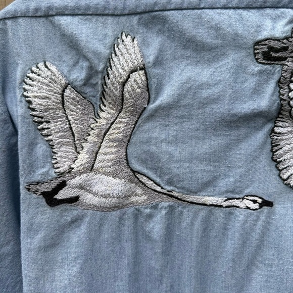 Vintage 70s Sears Women’s Cotton Long Sleeve Button-Up Embroidered Cranes S - Picture 5 of 9